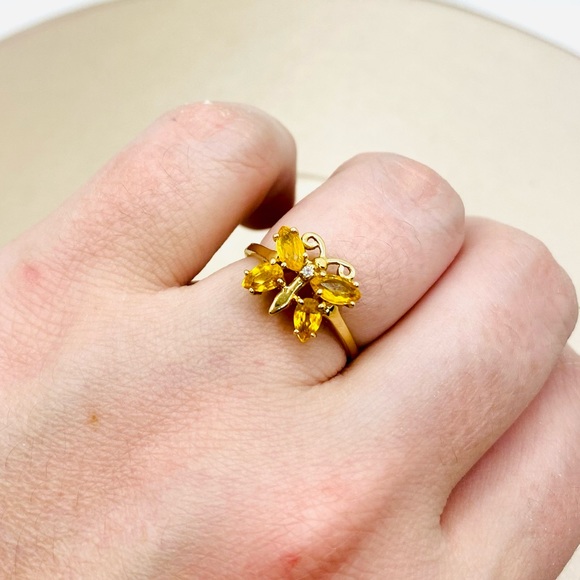 EUC Gold Natural Citrine & Diamond Butterfly Ring - Picture 6 of 12